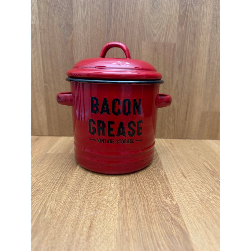 NWOT Red Enamel Bacon Grease Container w Lid